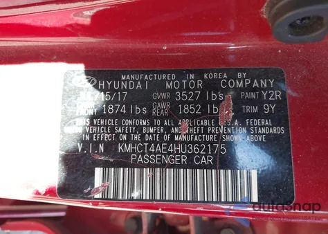 2017 Hyundai Accent Value Edition из США, поврежденный, VIN KMHCT4AE4HU362175